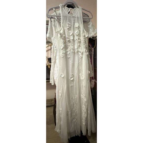 BHLDN NWT Ivory Calla Sleeveless Tulle Floral Applique Maxi Dress Size Medium - Picture 8 of 15